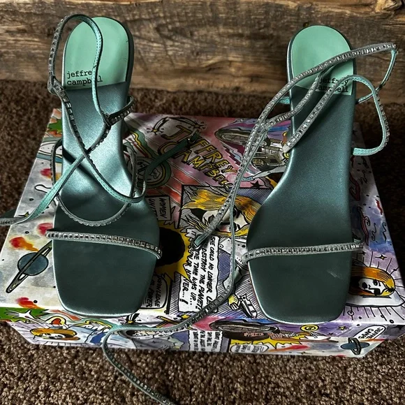 Jeffery Campbell Turquoise and Sparkle Wrap Heels - Picture 1 of 3